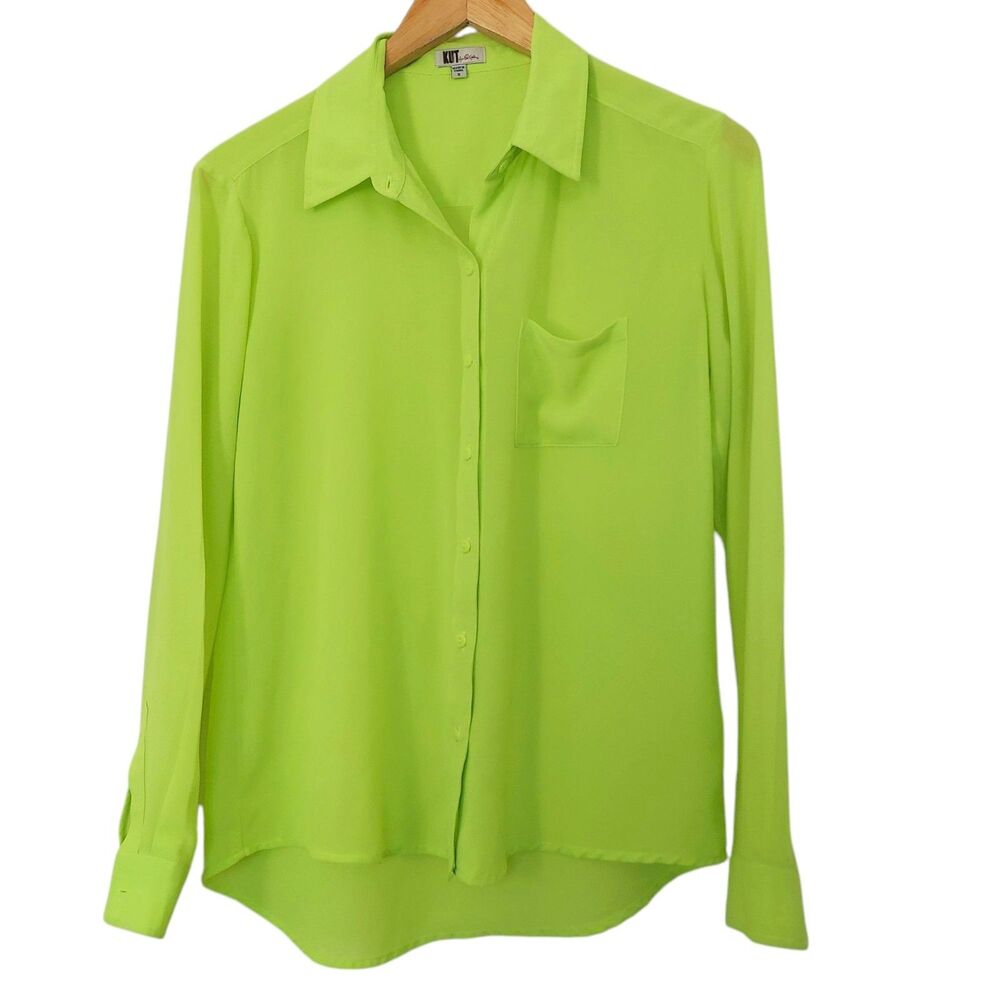 Kut From The Kloth Neon Sheer Button Up Shirt Small Green / Yellow Oversized